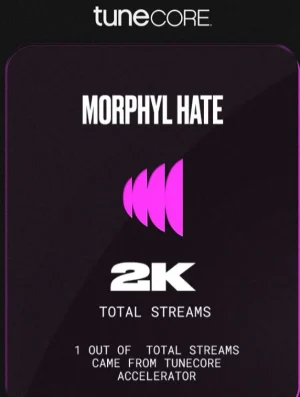 tuneCORE Morphyl Hate 2k total streams. 1 out of total streams came from tunecore accelerator